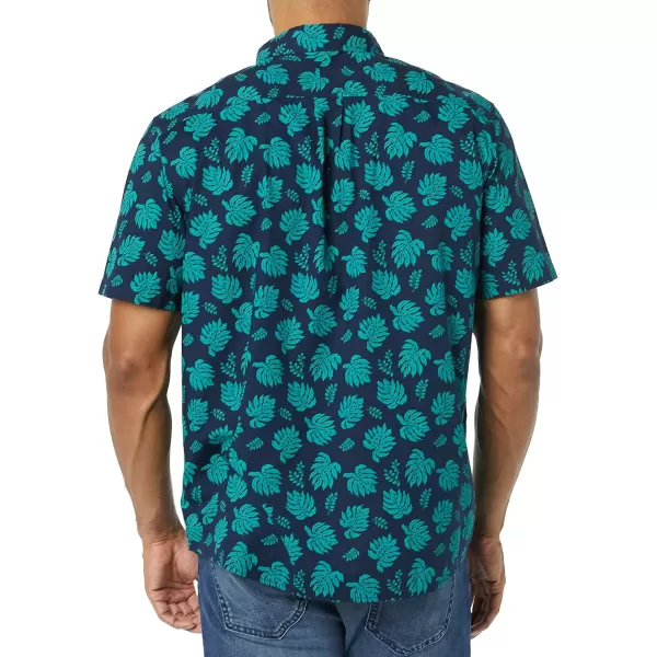 imageAmazon Essentials Mens ShortSleeve Stretch Poplin Shirt Available in Big ampamp TallNavy Leaf Print