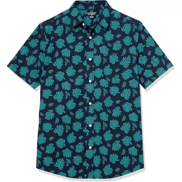 imageAmazon Essentials Mens ShortSleeve Stretch Poplin Shirt Available in Big ampamp TallNavy Leaf Print