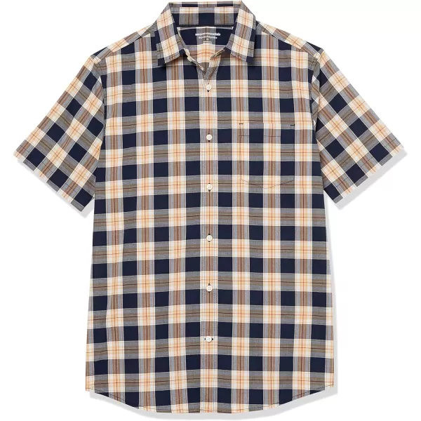 imageAmazon Essentials Mens ShortSleeve Stretch Poplin Shirt Available in Big ampamp TallNavy Peach Plaid