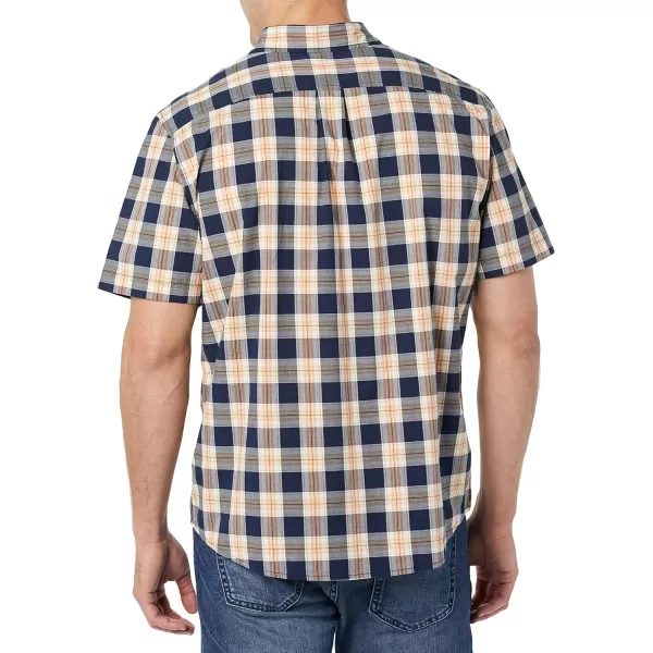 imageAmazon Essentials Mens ShortSleeve Stretch Poplin Shirt Available in Big ampamp TallNavy Peach Plaid