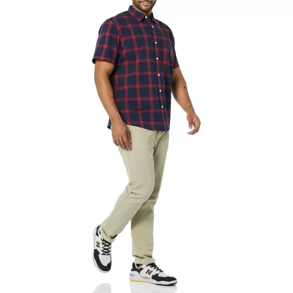 imageAmazon Essentials Mens ShortSleeve Stretch Poplin Shirt Available in Big ampamp TallNavy Red Buffalo Plaid