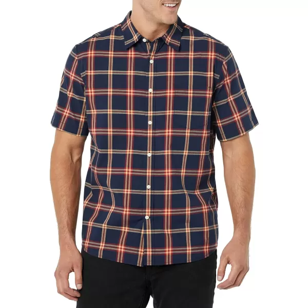 imageAmazon Essentials Mens ShortSleeve Stretch Poplin Shirt Available in Big ampamp TallNavy Red Plaid