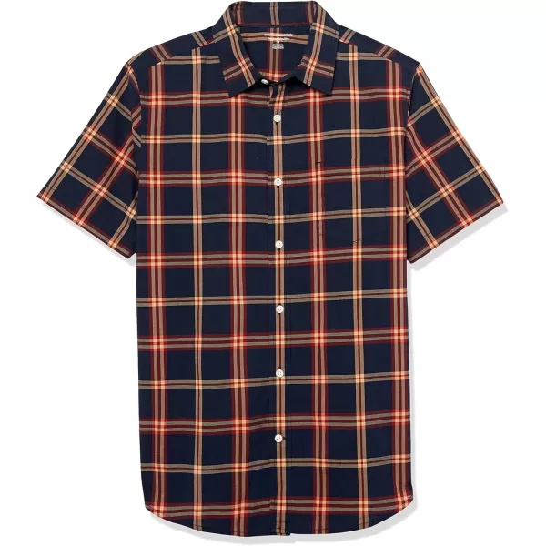 imageAmazon Essentials Mens ShortSleeve Stretch Poplin Shirt Available in Big ampamp TallNavy Red Plaid