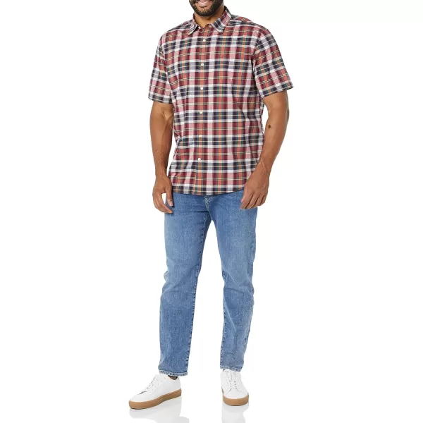 imageAmazon Essentials Mens ShortSleeve Stretch Poplin Shirt Available in Big ampamp TallNavy Red White Plaid