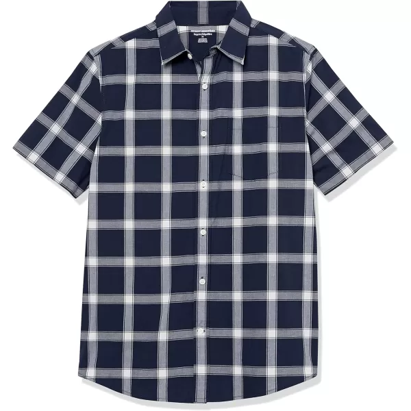 imageAmazon Essentials Mens ShortSleeve Stretch Poplin Shirt Available in Big ampamp TallNavy White Buffalo Plaid