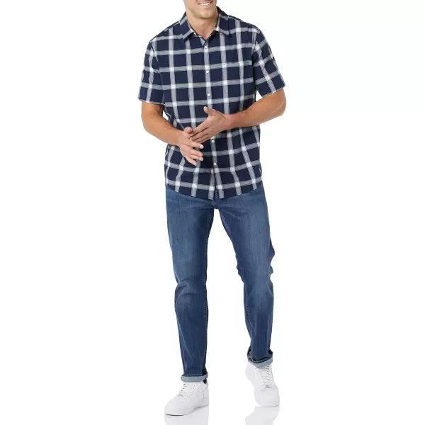 imageAmazon Essentials Mens ShortSleeve Stretch Poplin Shirt Available in Big ampamp TallNavy White Buffalo Plaid