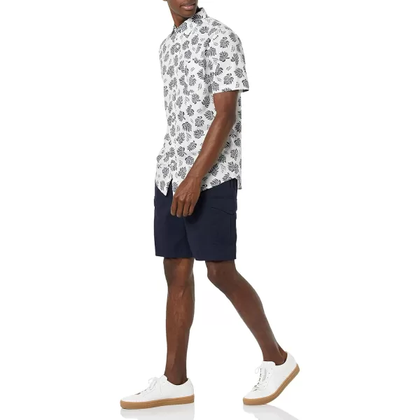 imageAmazon Essentials Mens ShortSleeve Stretch Poplin Shirt Available in Big ampamp TallNavy White Palm Leaf