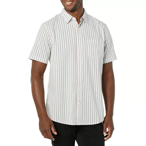 imageAmazon Essentials Mens ShortSleeve Stretch Poplin Shirt Available in Big ampamp TallPink Teal Blue Stripe