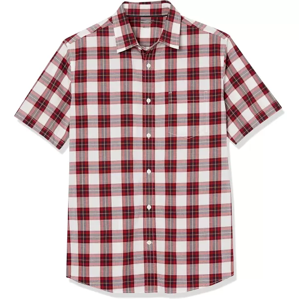 imageAmazon Essentials Mens ShortSleeve Stretch Poplin Shirt Available in Big ampamp TallRed White Plaid