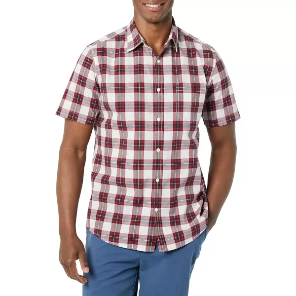 imageAmazon Essentials Mens ShortSleeve Stretch Poplin Shirt Available in Big ampamp TallRed White Plaid