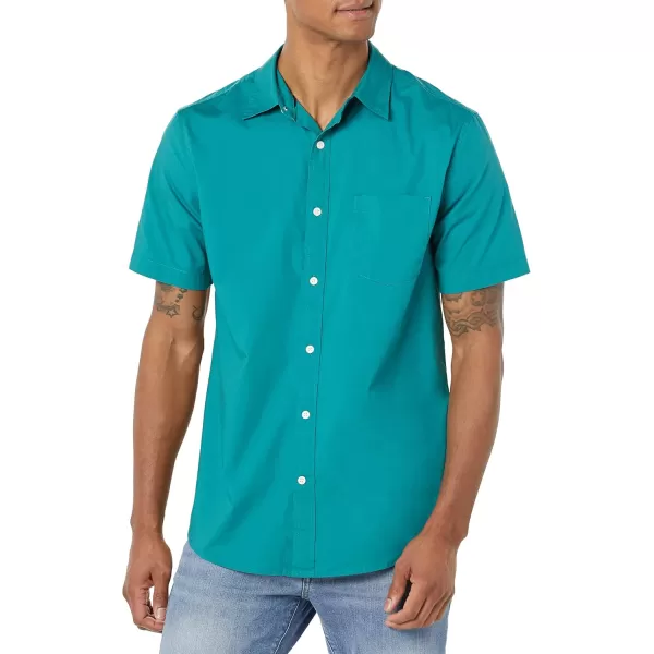 imageAmazon Essentials Mens ShortSleeve Stretch Poplin Shirt Available in Big ampamp TallTeal Blue