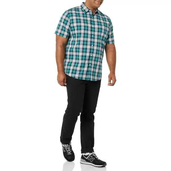 imageAmazon Essentials Mens ShortSleeve Stretch Poplin Shirt Available in Big ampamp TallTeal Blue White Plaid