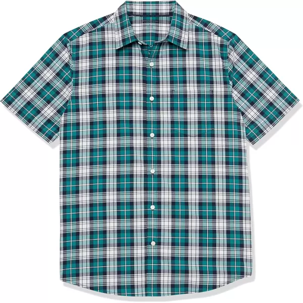 imageAmazon Essentials Mens ShortSleeve Stretch Poplin Shirt Available in Big ampamp TallTeal Blue White Plaid