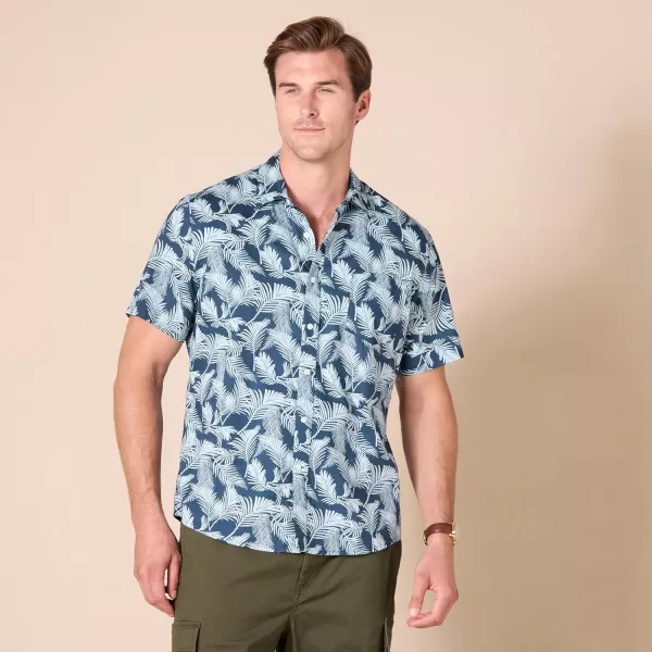 imageAmazon Essentials Mens SlimFit ShortSleeve ButtonDown Print ShirtAqua Blue Navy Palm Leaf