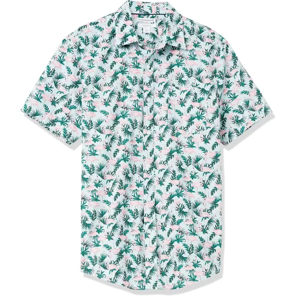 imageAmazon Essentials Mens SlimFit ShortSleeve ButtonDown Print ShirtBlue Flamingo