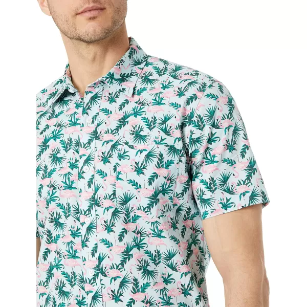 imageAmazon Essentials Mens SlimFit ShortSleeve ButtonDown Print ShirtBlue Flamingo