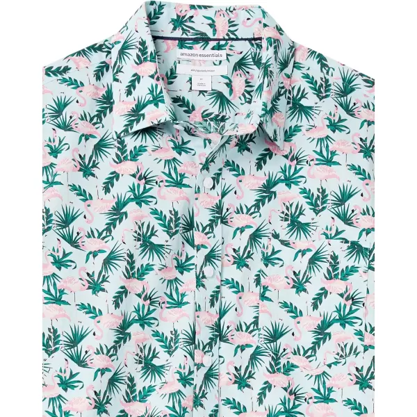 imageAmazon Essentials Mens SlimFit ShortSleeve ButtonDown Print ShirtBlue Flamingo