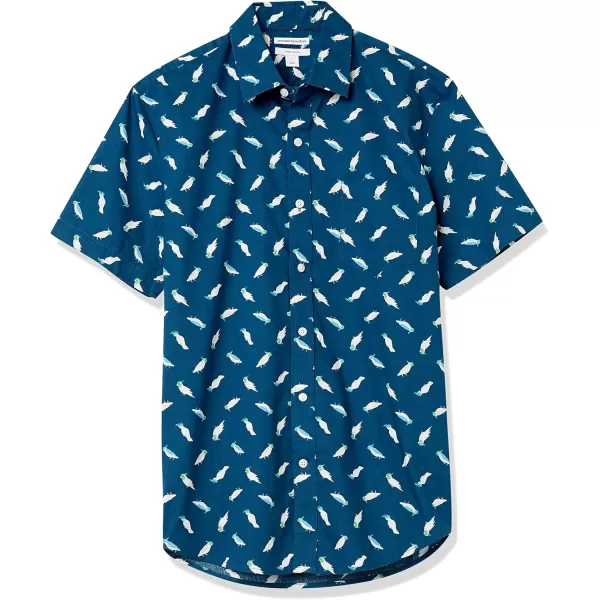 imageAmazon Essentials Mens SlimFit ShortSleeve ButtonDown Print ShirtClassic Blue Birds