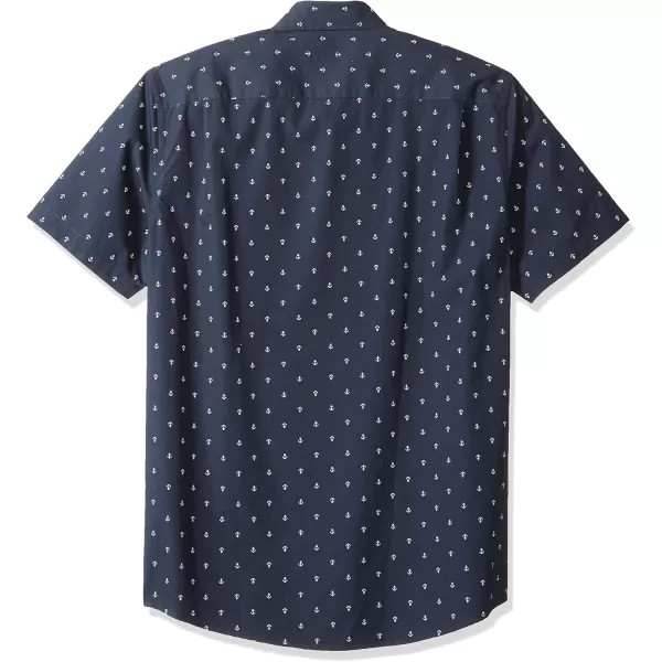 imageAmazon Essentials Mens SlimFit ShortSleeve ButtonDown Print ShirtNavy White Anchor Print