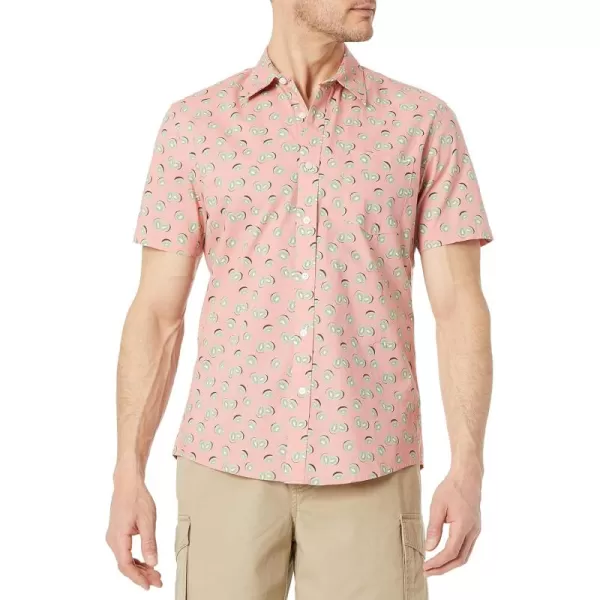 imageAmazon Essentials Mens SlimFit ShortSleeve ButtonDown Print ShirtPink Fruit