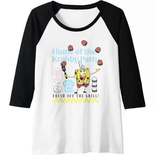 imageAmazon Essentials SpongeBob SquarePants Home of the Krabby Patty Raglan Baseball TeeBlackWhite