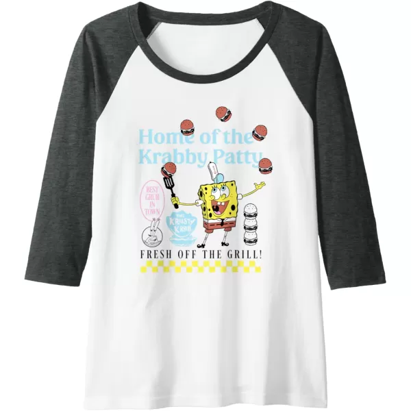 imageAmazon Essentials SpongeBob SquarePants Home of the Krabby Patty Raglan Baseball TeeDark Heather GreyWhite