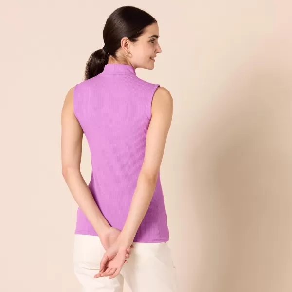 imageAmazon Essentials Womens MockNeck SlimFit RibKnit Sleeveless Top Pack of 2PurpleWhite