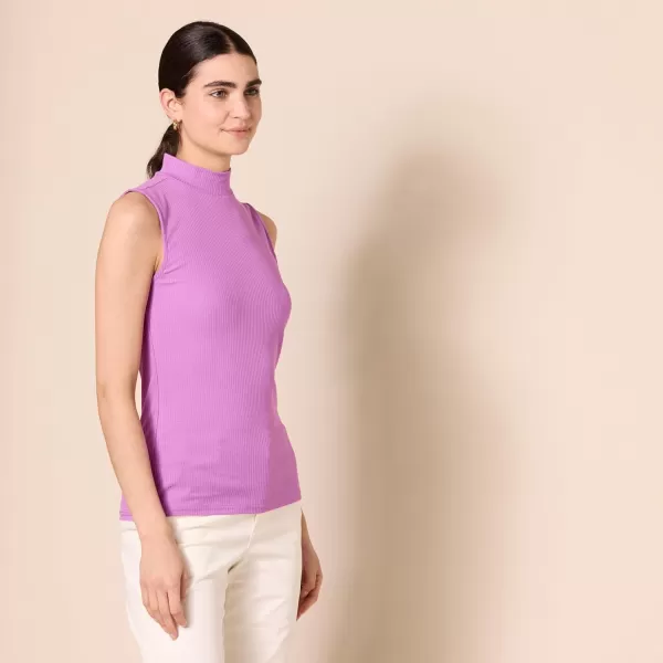 imageAmazon Essentials Womens MockNeck SlimFit RibKnit Sleeveless Top Pack of 2PurpleWhite