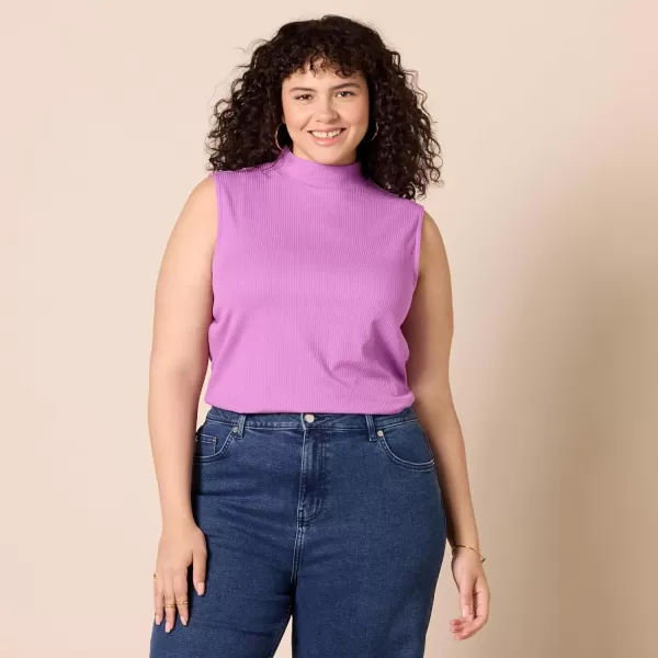 imageAmazon Essentials Womens MockNeck SlimFit RibKnit Sleeveless Top Pack of 2PurpleWhite