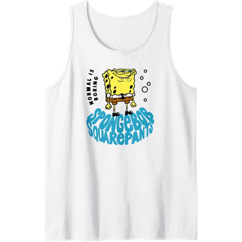 imageAmazon Essentials Mens SpongeBob SquarePants Normal is Boring Smile Tank Top Blue SmallWhite