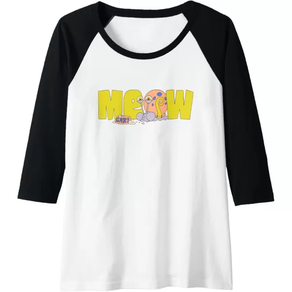 imageAmazon Essentials SpongeBob SquarePants Meow Gary Raglan Baseball TeeBlackWhite
