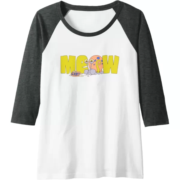 imageAmazon Essentials SpongeBob SquarePants Meow Gary Raglan Baseball TeeDark Heather GreyWhite