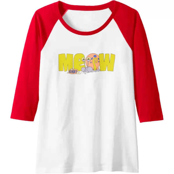 imageAmazon Essentials SpongeBob SquarePants Meow Gary Raglan Baseball TeeRedWhite