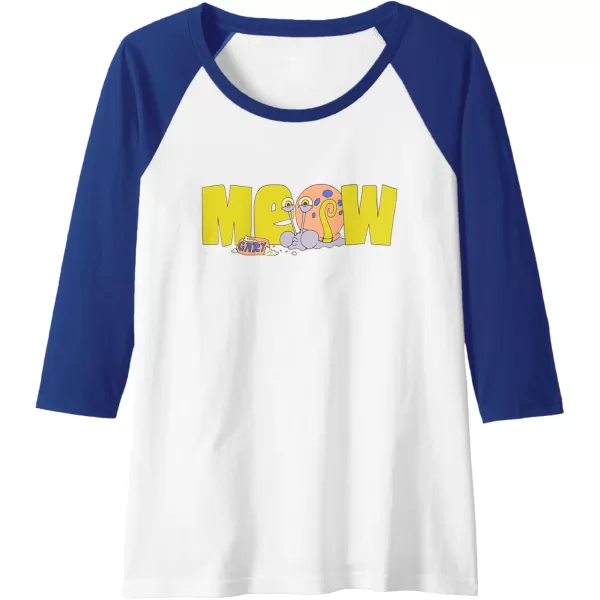 imageAmazon Essentials SpongeBob SquarePants Meow Gary Raglan Baseball TeeRoyal BlueWhite
