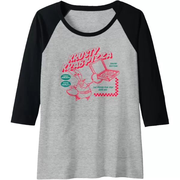 imageAmazon Essentials SpongeBob SquarePants Mr Krabs Krusty Krab Pizza Raglan Baseball TeeBlackAthletic Heather