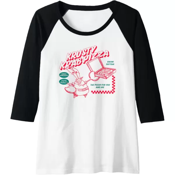 imageAmazon Essentials SpongeBob SquarePants Mr Krabs Krusty Krab Pizza Raglan Baseball TeeBlackWhite