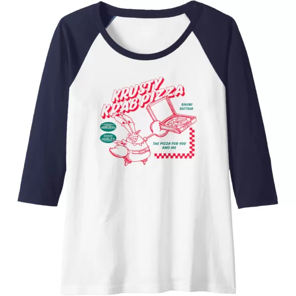 imageAmazon Essentials SpongeBob SquarePants Mr Krabs Krusty Krab Pizza Raglan Baseball TeeNavy BlueWhite