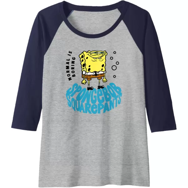imageAmazon Essentials SpongeBob SquarePants Normal is Boring Smile Raglan Baseball TeeNavy BlueAthletic Heather