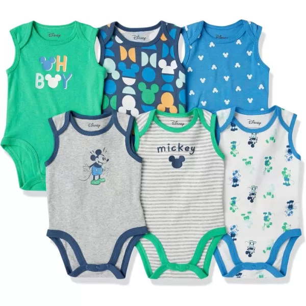 imageAmazon Essentials Disney  Marvel  Star Wars Baby Boys Sleeveless Bodysuits Pack of 6Mickey Oh Boy