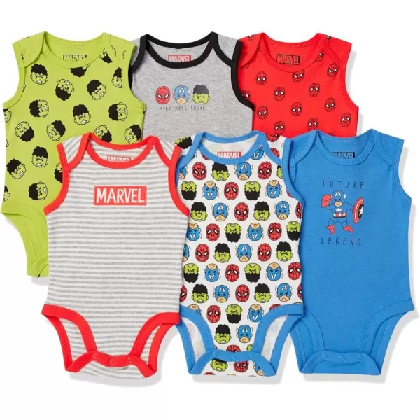 imageAmazon Essentials Disney  Marvel  Star Wars Baby Boys Sleeveless Bodysuits Pack of 6Multicolor Marvel Friends