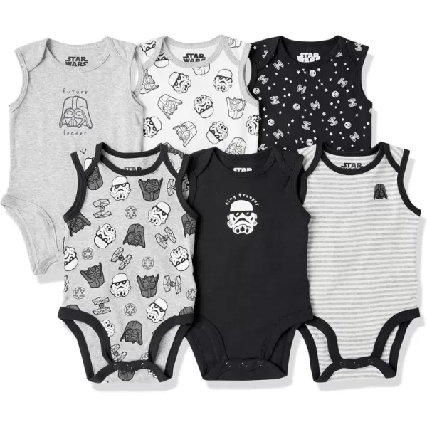 imageAmazon Essentials Disney  Marvel  Star Wars Baby Boys Sleeveless Bodysuits Pack of 6Star Wars Tiny Trooper