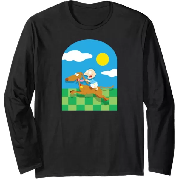 imageAmazon Essentials Rugrats Tommy and Spike Checkerboard Landscape Long Sleeve TShirtBlack