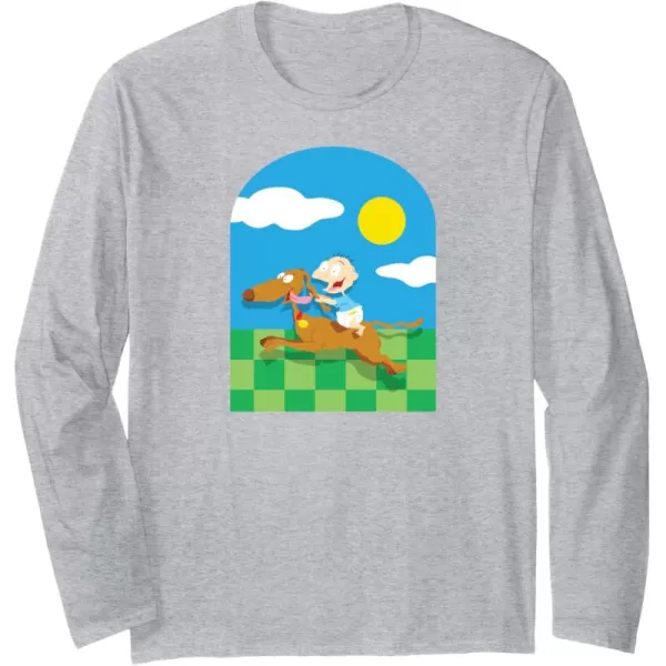 imageAmazon Essentials Rugrats Tommy and Spike Checkerboard Landscape Long Sleeve TShirtHeather Grey