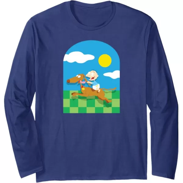 imageAmazon Essentials Rugrats Tommy and Spike Checkerboard Landscape Long Sleeve TShirtNavy Blue