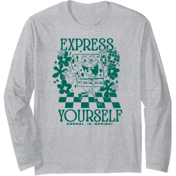 imageAmazon Essentials SpongeBob SquarePants Dancing Express Yourself Long Sleeve TShirtHeather Grey