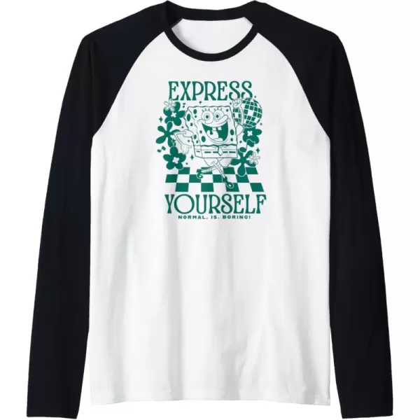 imageAmazon Essentials SpongeBob SquarePants Dancing Express Yourself Raglan Baseball TeeBlackWhite