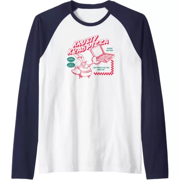 imageAmazon Essentials SpongeBob SquarePants Mr Krabs Krusty Krab Pizza Raglan Baseball TeeNavy BlueWhite