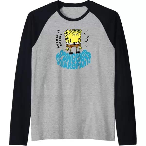 imageAmazon Essentials SpongeBob SquarePants Normal is Boring Smile Raglan Baseball TeeBlackAthletic Heather