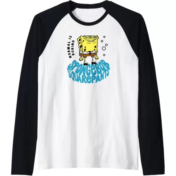 imageAmazon Essentials SpongeBob SquarePants Normal is Boring Smile Raglan Baseball TeeBlackWhite