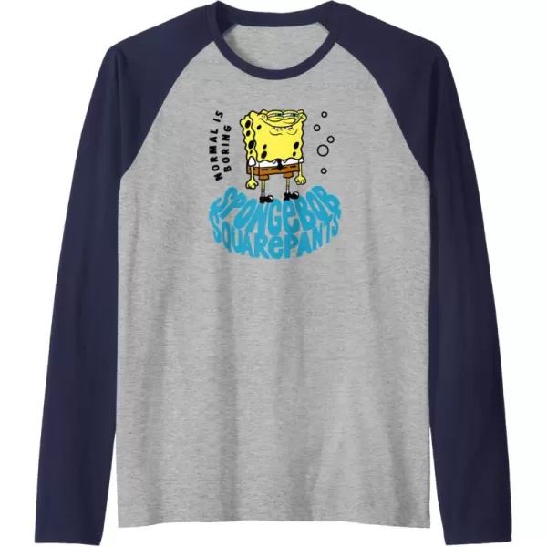 imageAmazon Essentials SpongeBob SquarePants Normal is Boring Smile Raglan Baseball TeeNavy BlueAthletic Heather